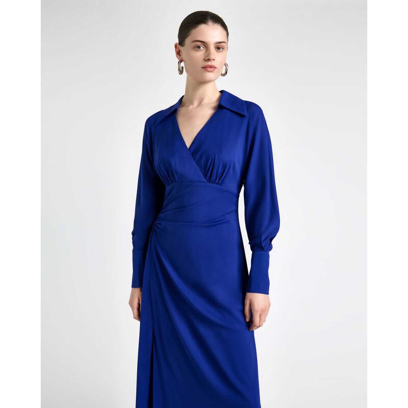 Cue Cobalt Long Sleeve Ruched Midi Dress image number 3